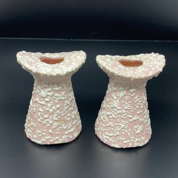 Stanford Sebring MCM Splatter Confetti Textured Console Bowl Candlesticks (2) - Picture 2 of 7